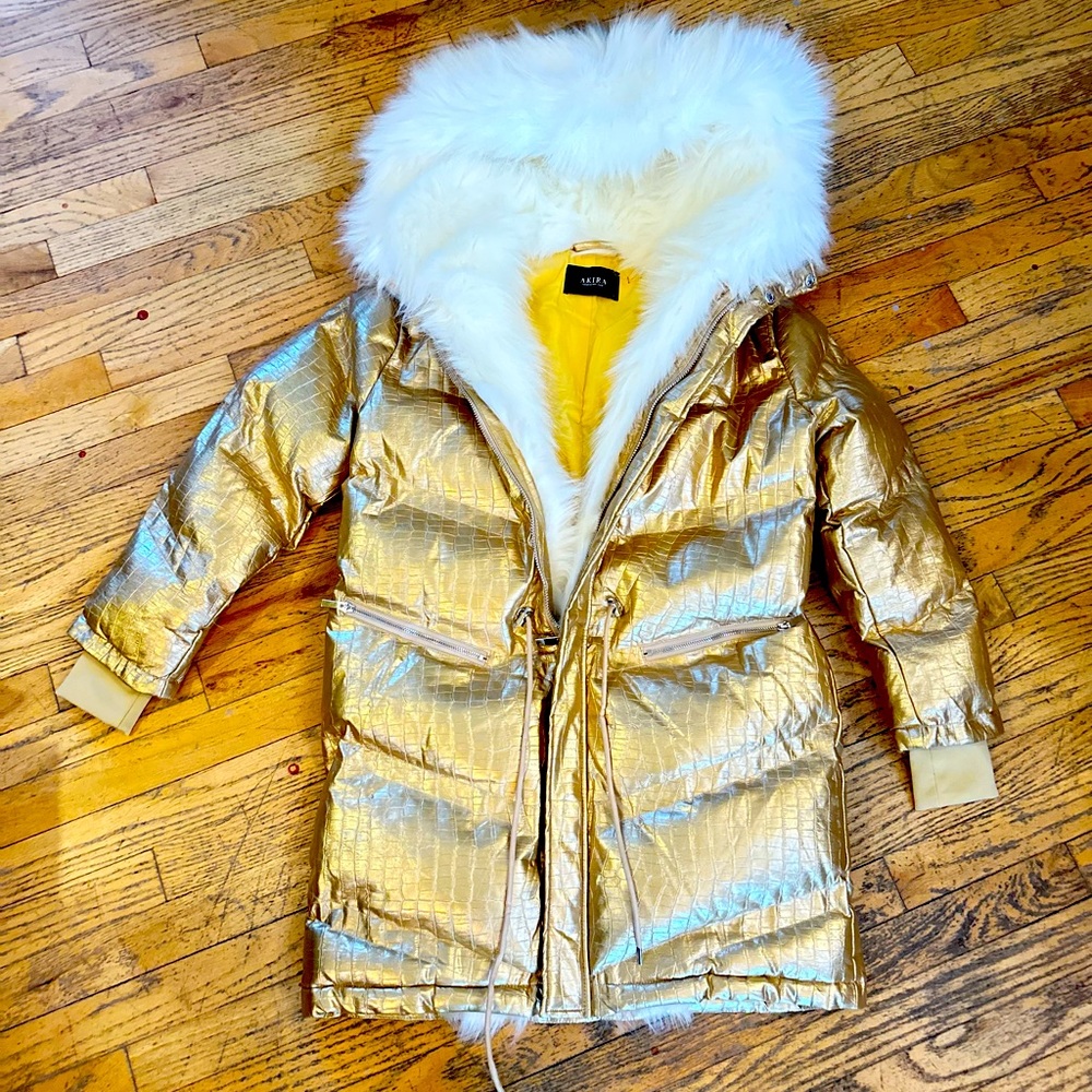Gold and white fur coat size small